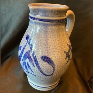 Vintage Gerzit Staffel Cobalt Blue Salt Glazed Pitcher and Glass Set